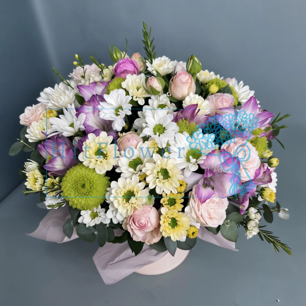 Цветочная композиция из Розы, Хризантемы и Альстромерии