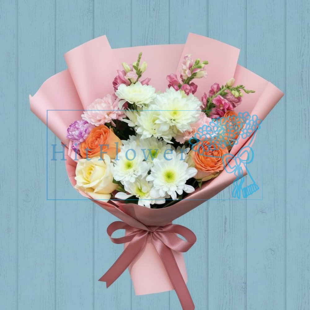 Букет цветов из: Хризантемы, Розы и Гвоздики